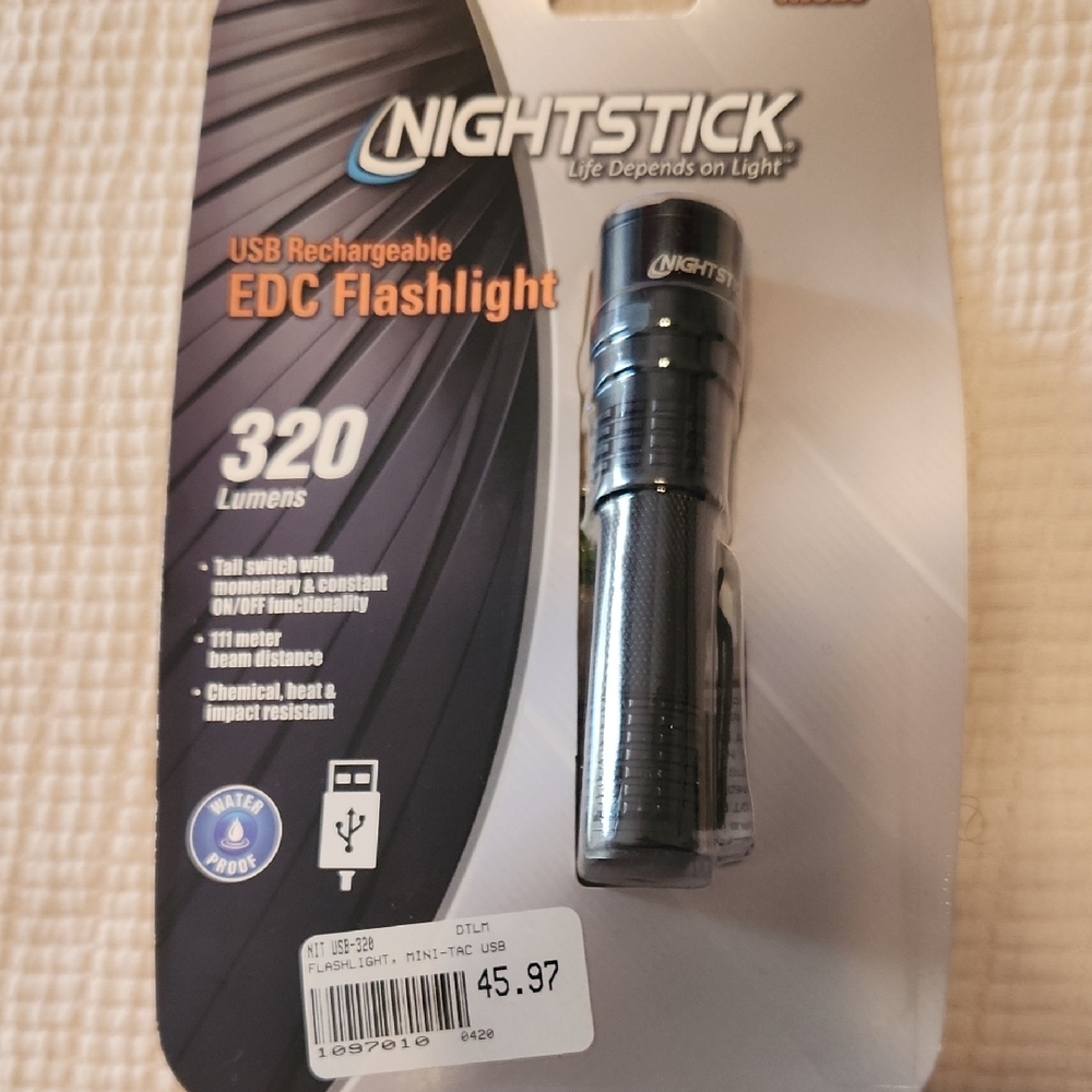 Black USB Rechargeable EDC Flashlight